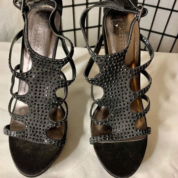 Forever 21 black strappy embellished heel platform Sz US 8 - Picture 2 of 5